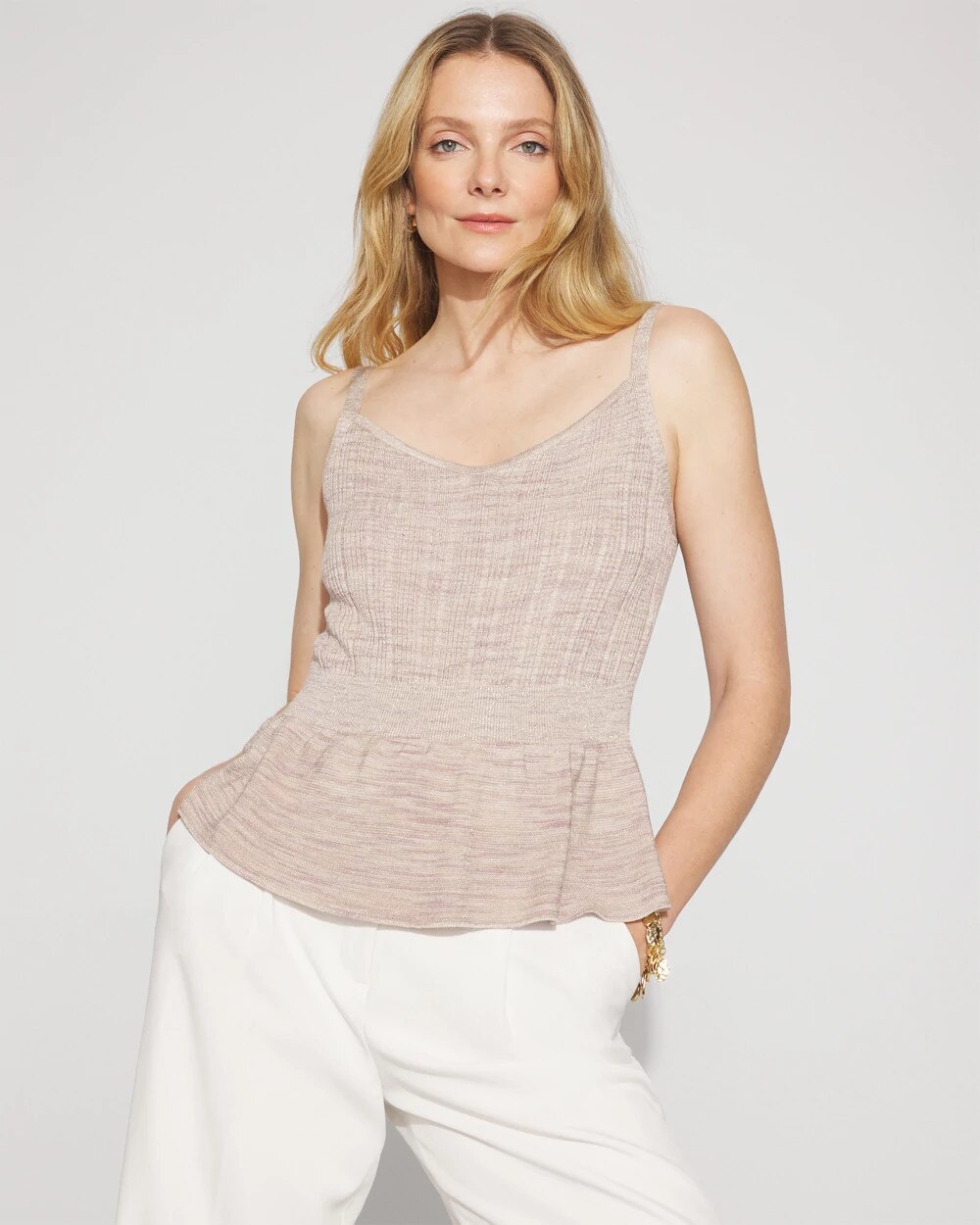 Metallic Peplum Sweater Tank | White House Black Market